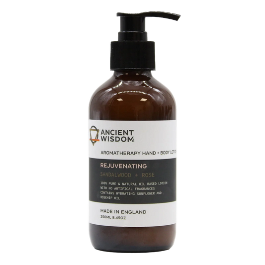 Aromaterapinis rankų ir kūno losjonas – „Jauninamasis“ (Sandalmedis ir Rožė)