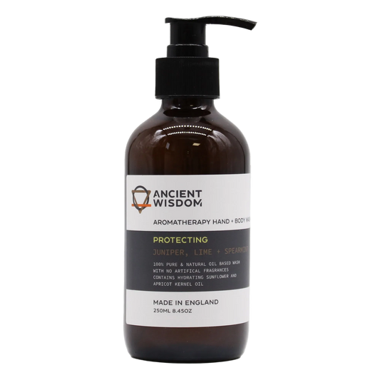 Aromaterapinis rankų ir kūno prausiklis – „Apsauga“ (Kadagys, Laimas, Šaltmėtė)